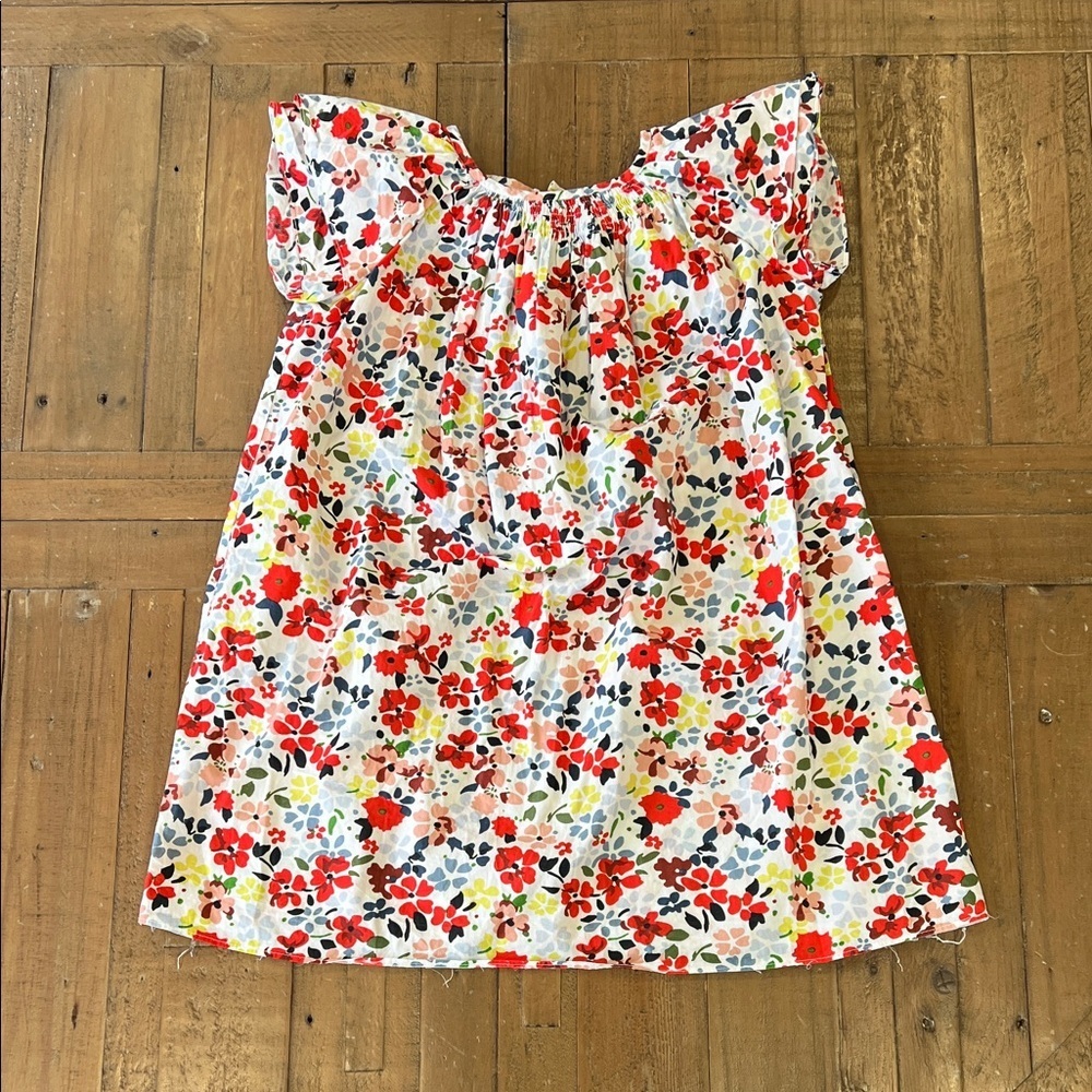Bonpoint vibrant floral a-line dress girls 6 cap sleeve smocked preppy